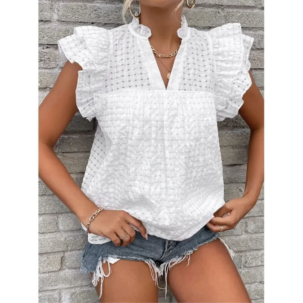 Shein butterfly sleeve white ruffled textured top small